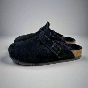 Birkenstock black suede Boston clogs, size 38/US 7
